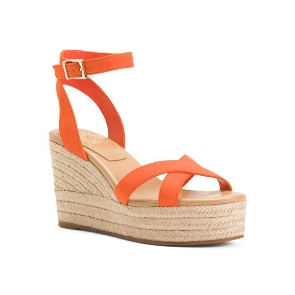 Vince Camuto Womens Orange Suede Espadrille Wedge Platform Sandals Sz 9 New